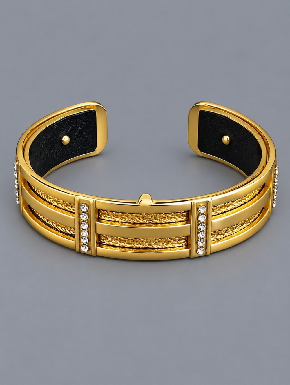 BRIGHTON Gold Plated Christo Rhone Castlecore Leather Cuff Bracelet